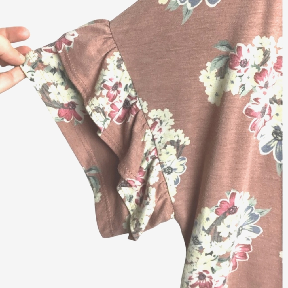 Ginger G Floral Top with Ruffle Sleeves Size Small - Picture 3 of 5